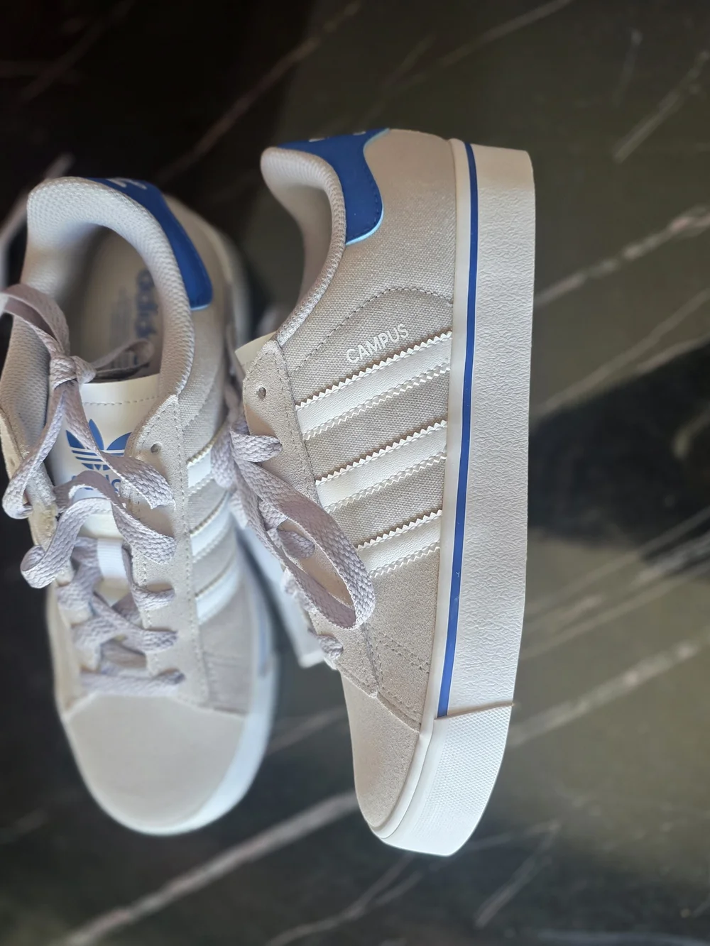 Adidas Campus Suede Sneakers - Light Gray with Blue Accents